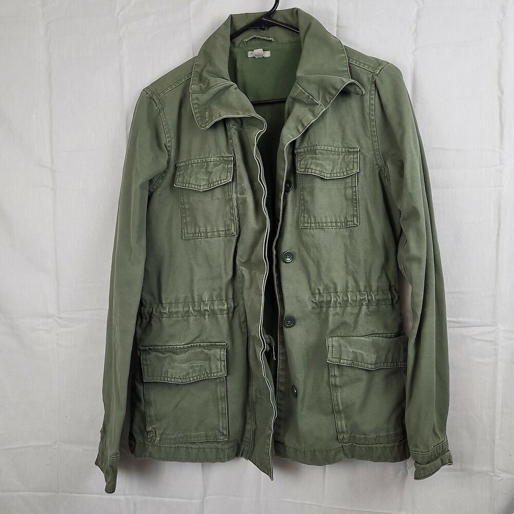Ecote Womens Olive Cotton Long Sleeve Button Front‎ Military Jacket Size Small